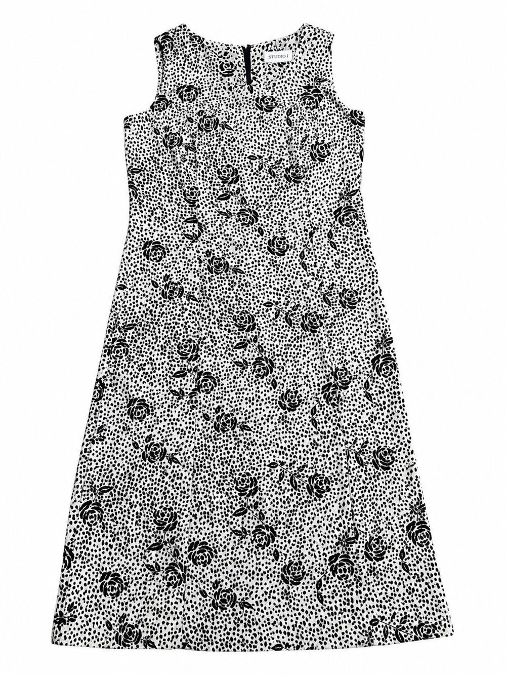 Studio I Womens Large Black White Floral Animal Print Sleeveless Maxi Dress